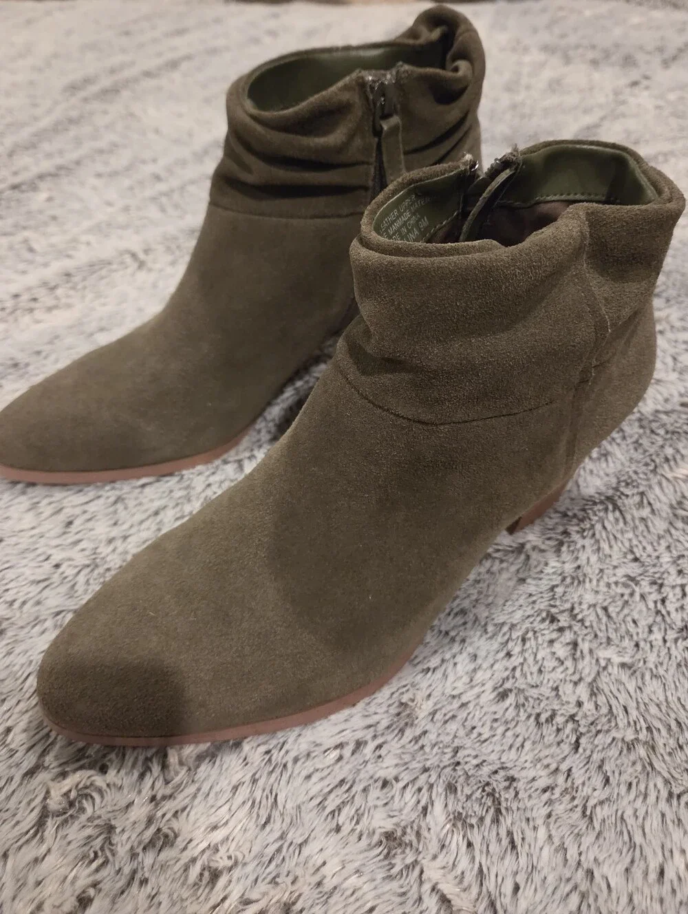 Women's Olive Suede Ankle Boots - Stylish Zipper Booties Sz 9